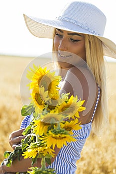 Woman and sunflowers