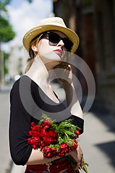 Woman sunglasses and straw hat