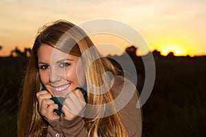 Woman in a sunset