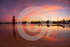 Woman at Sunset in Guarda do Embau beach