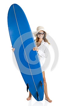 Woman with a surfboard