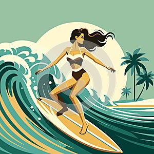 Woman Surfing Flat Design