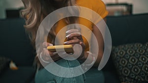 woman surfing on smartphone close-up