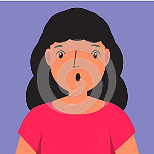 Woman surprised. Female with amazed face and open mouth. wonderment human face. Vector illustration for people emotions photo