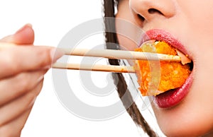 Woman with sushi