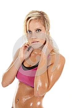 Woman sweat serious look