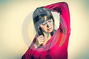 Woman with sweating under armpit - retro style