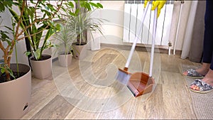 Woman Sweeping Floor - Home Cleaning Routine