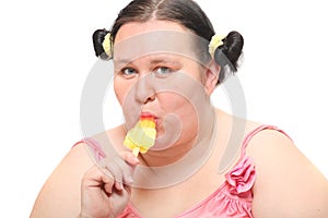 Woman with sweet ice lolly.