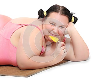 Woman with sweet ice lolly.