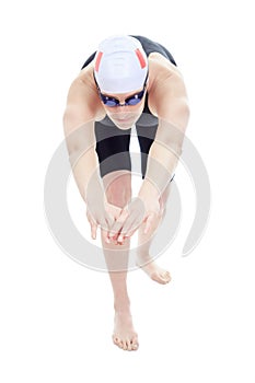 Woman swimmer studio white background