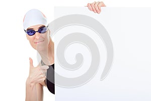 Woman swimmer in studio white background