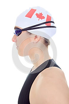 Woman swimmer studio white background