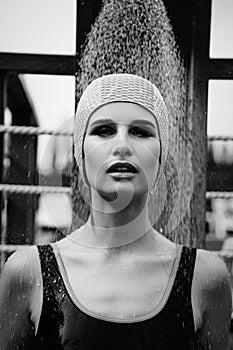 Woman in swimming cap