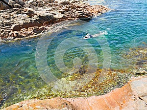 Woman swimming in crystal clear water