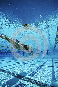 Woman Swimming In Pool