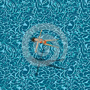 Woman in swimming pool, seamless pattern