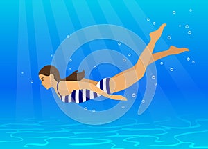 Woman Swimming Underwater in Pool