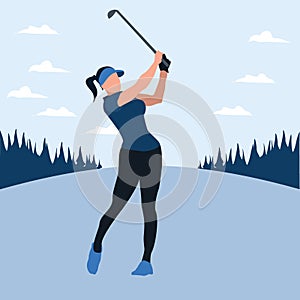 A woman swing golf stick in the golf field