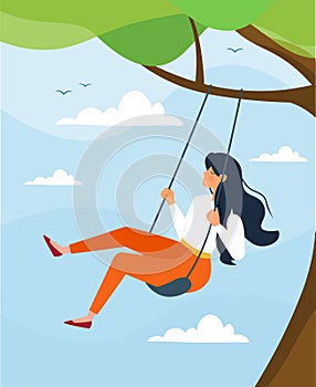 Woman swing on a swing. Personal space and time.