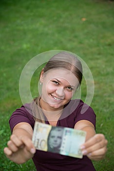 Woman with Swiss franc note