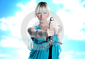 Woman with sword and cross photo