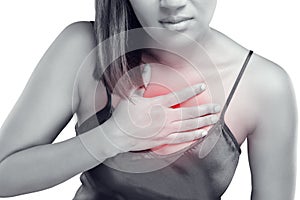 Woman with symptomatic acid reflux or heartburn