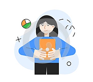 Woman with tablet. Online business analisys. Vector illustration