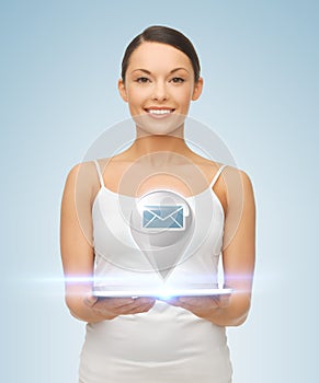 Woman with tablet pc and sms icon