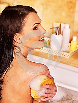 Woman take bubble bath