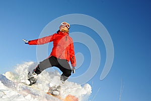 Woman take fun on the snowboard