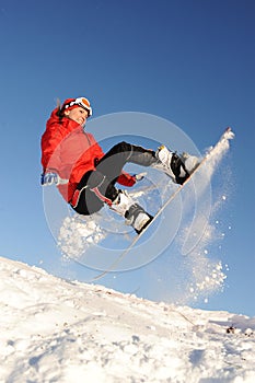 Woman take fun on the snowboard
