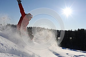 Woman take fun on the snowboard