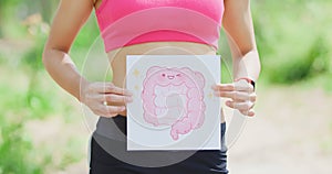 Woman take intestine board