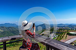 Woman take photo to landscape of khao kho, Thailand