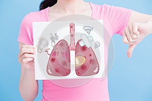 Woman take unhealth lung billboard photo