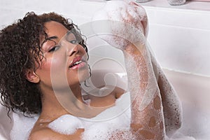 Woman taking a bath