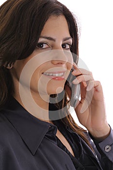Woman taking business call upclose