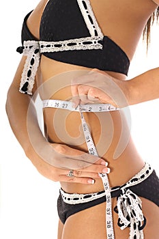 Woman taking measurements in a bikini photo