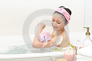 Woman taking relaxing bath