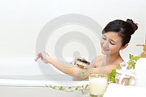 Woman taking relaxing bath