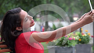 Woman Taking Selfy With Tablet