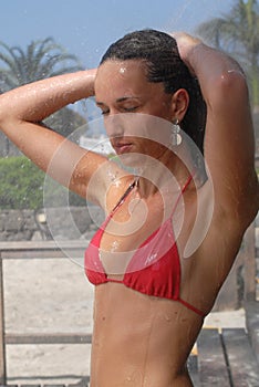 Woman taking a shower