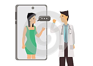 Woman talking with a doctor using smartphone. Online patient counseling or telemedicine concept