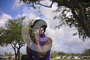Afro American Woman talking on mobile phone