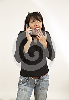 Woman talking phone with kind attitude smiling and happy