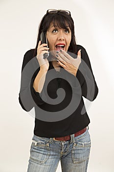 Woman talking phone with kind attitude smiling and happy