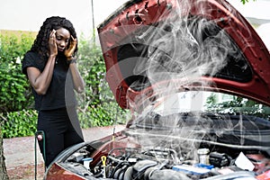 Woman Talking To Reliable Car Mechanic. Breakdown