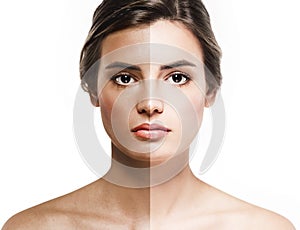 Woman tan half face beautiful portrait