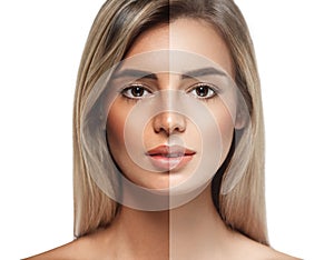 Woman tan half face beautiful portrait